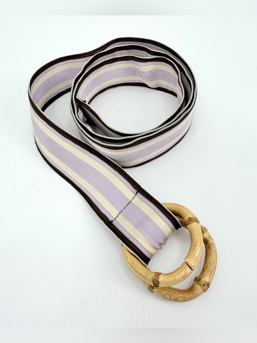 J. Crew Belt Womens S/M Grosgrain Ribbon D-Ring Bambo Purple Striped READ